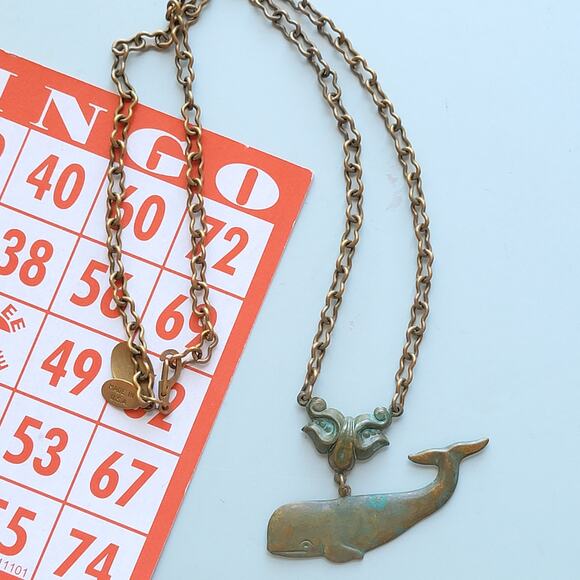 We Dream In Colour
Verdigris Brass Whale Necklace - Picture 6 of 6